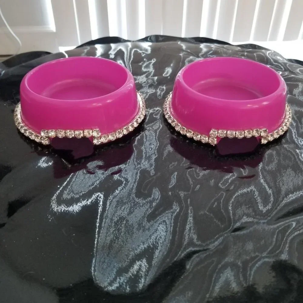 Pink rhinestone pet bowls